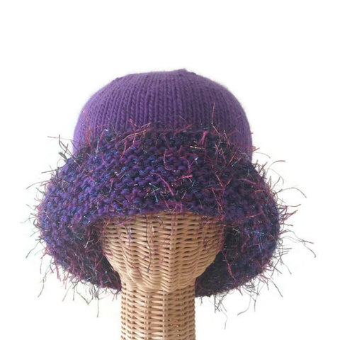Cloche Fold Back Brim Purple Boutique Wool
