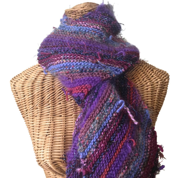 Boho Style Scarf Purple Bias Knit