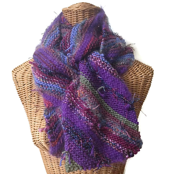 Boho Style Scarf Purple Bias Knit