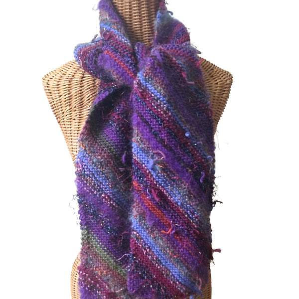 Boho Style Scarf Purple Bias Knit