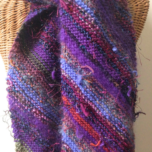 Boho Style Scarf Purple Bias Knit