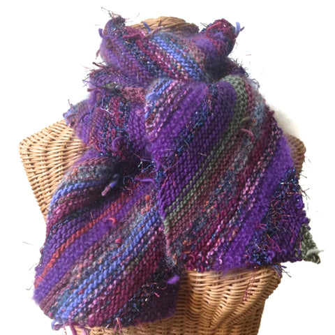 Boho Style Scarf Purple Bias Knit