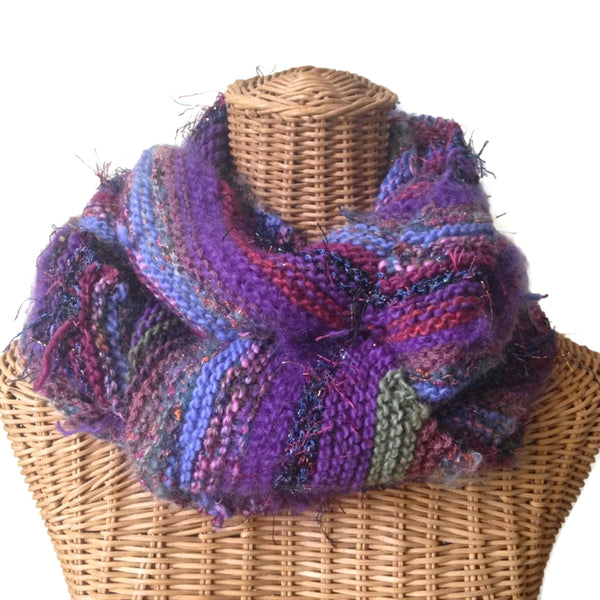 Boho Style Scarf Purple Bias Knit