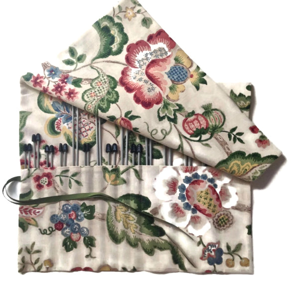 15 Pocket Straight Needle Roll Up Case Rose Floral