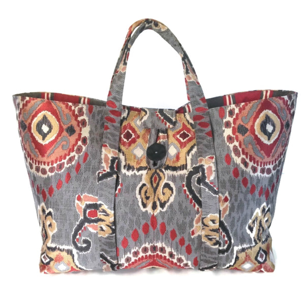 The Large Knitting Bag Red and Gray Ikat