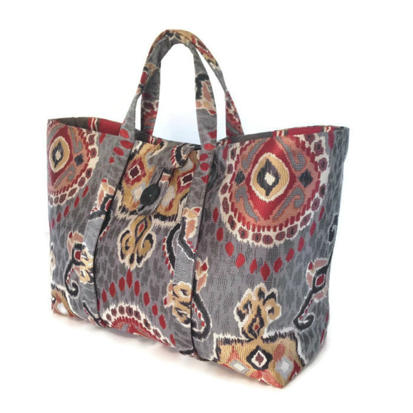 The Large Knitting Bag Red and Gray Ikat