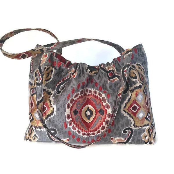 The Shoulder Knitting Bag Red and Gray Ikat