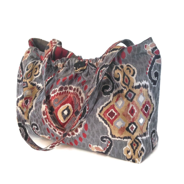 The Shoulder Knitting Bag Red and Gray Ikat