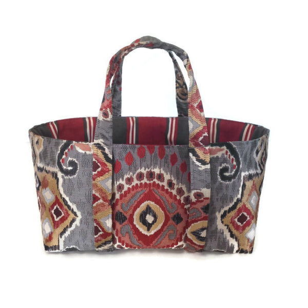 The Small Project Bag Red and Gray Ikat