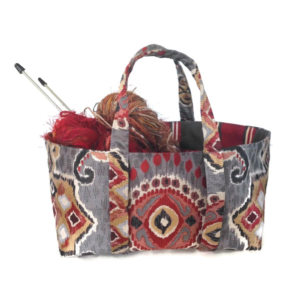 The Small Project Bag Red and Gray Ikat