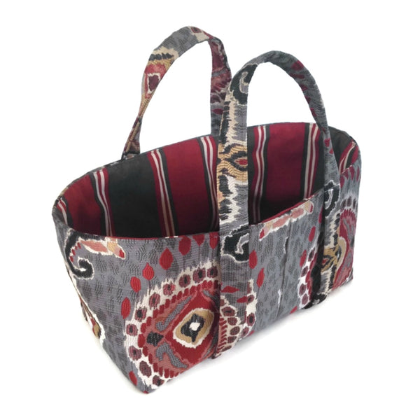 The Small Project Bag Red and Gray Ikat