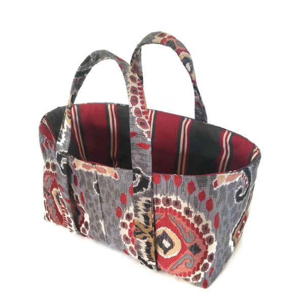 The Small Project Bag Red and Gray Ikat