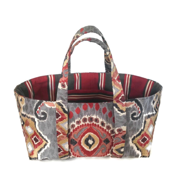 The Small Project Bag Red and Gray Ikat