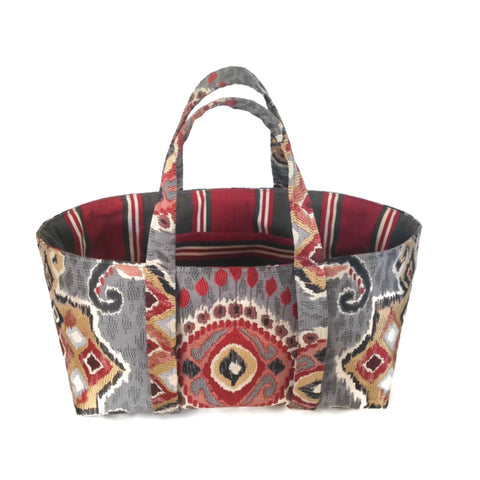 The Small Project Bag Red and Gray Ikat
