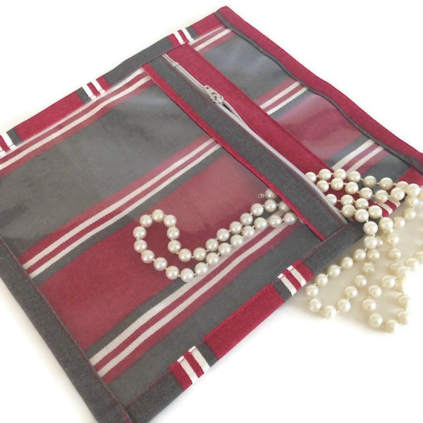 Accessory Bag Red and Brown Stripe