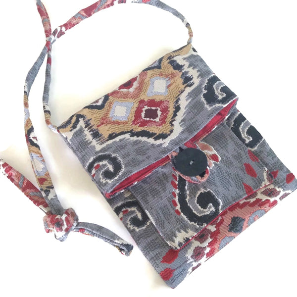 The Small Project Bag Red and Gray Ikat