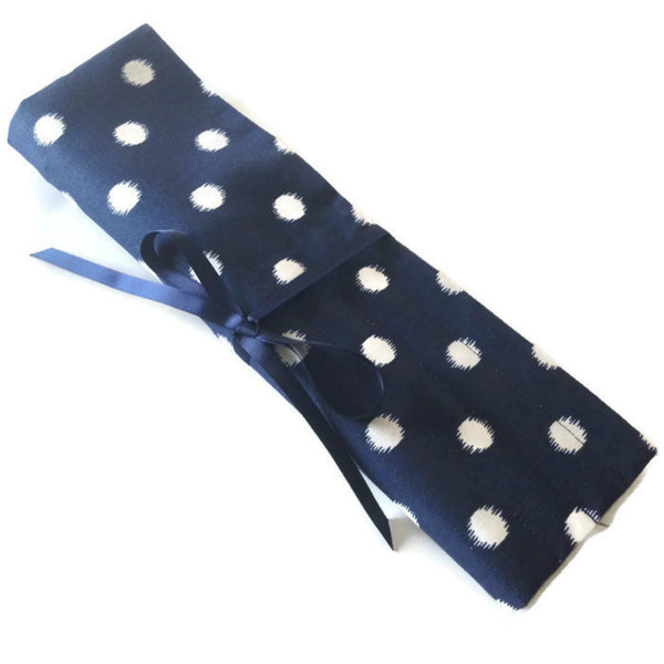 15 Pocket Straight  Needle Roll Up Case Navy w/Dots