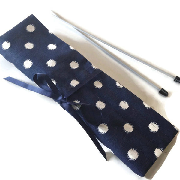 15 Pocket Straight  Needle Roll Up Case Navy w/Dots