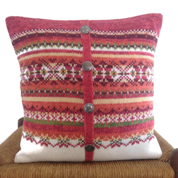 Sweater Pillow Rust Fair Isle