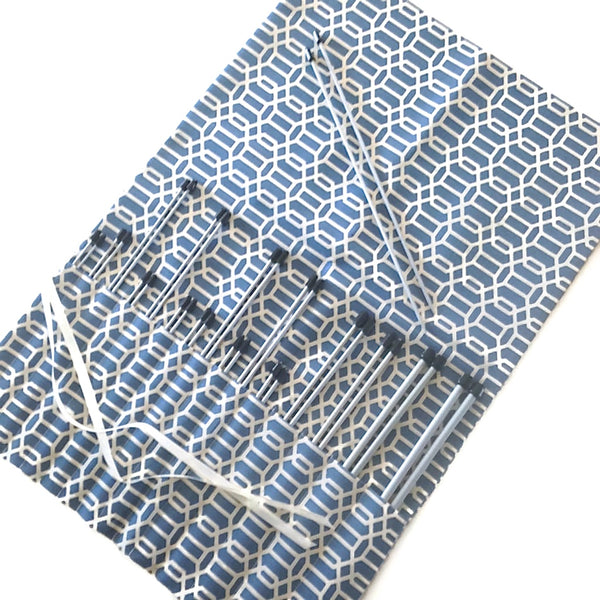 15 Pocket Straight  Needle Roll Up Case Blue Graphic