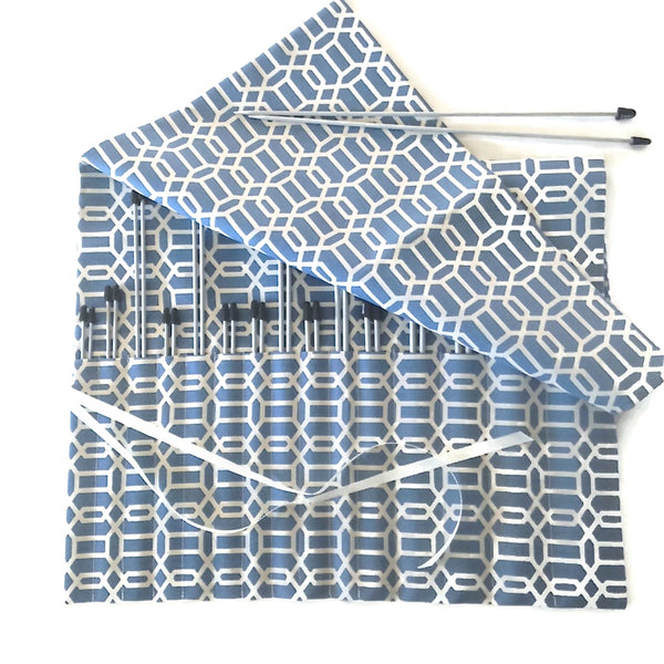 15 Pocket Straight  Needle Roll Up Case Blue Graphic