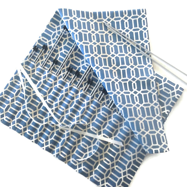 15 Pocket Straight  Needle Roll Up Case Blue Graphic