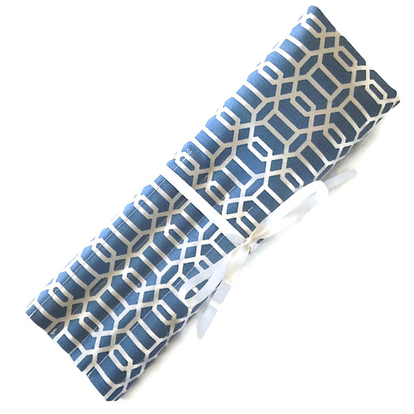 15 Pocket Straight  Needle Roll Up Case Blue Graphic
