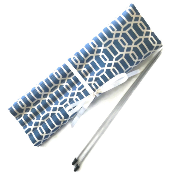 15 Pocket Straight  Needle Roll Up Case Blue Graphic