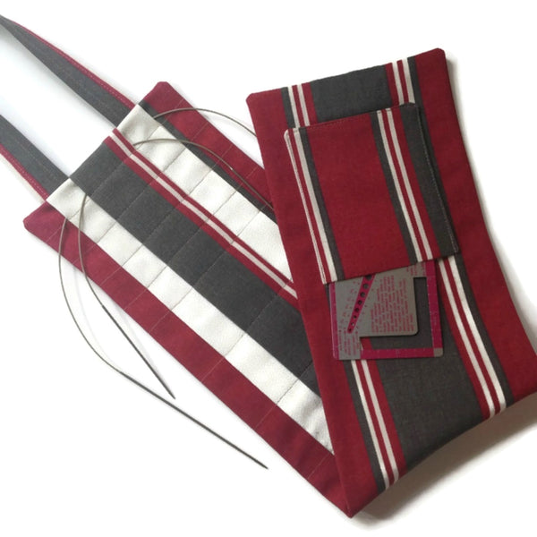 Hanging Circular Needle Organizer Red Stripe - Buttermilk Cottage