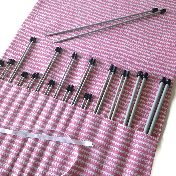 15 Pocket Straight  Needle Roll Up Case Pink Zigzag