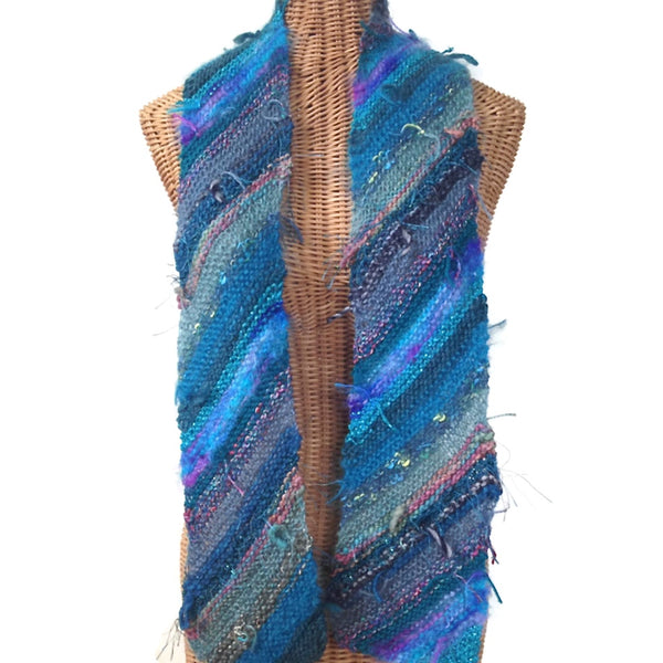 Boho Style Scarf Teal Bias Knit