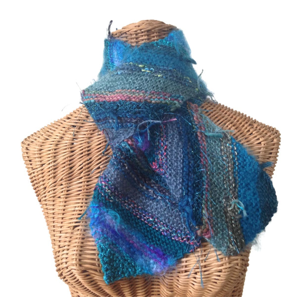 Boho Style Scarf Teal Bias Knit