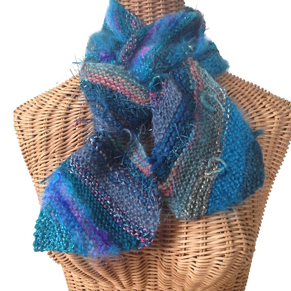 Boho Style Scarf Teal Bias Knit