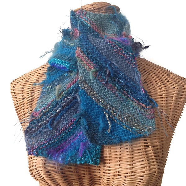 Boho Style Scarf Teal Bias Knit