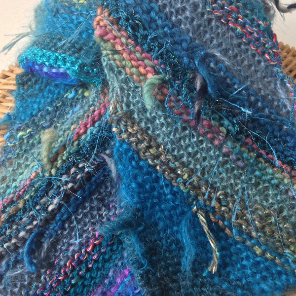 Boho Style Scarf Teal Bias Knit