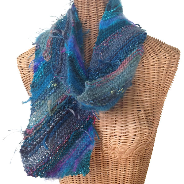 Boho Style Scarf Teal Bias Knit