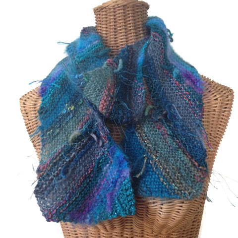 Boho Style Scarf Teal Bias Knit