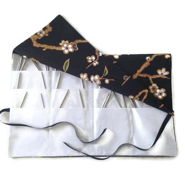Circular Needle Case Black Oriental Floral