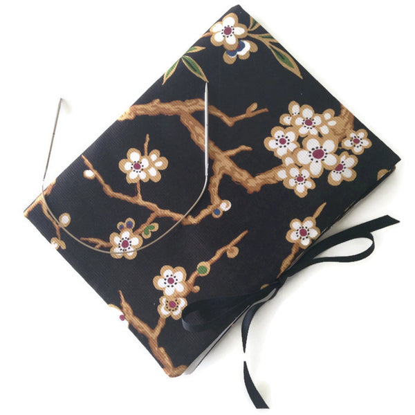 Circular Needle Case Black Oriental Floral