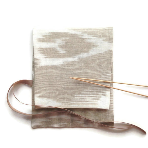 Double Point Needle Roll Up 6 Pockets Linen Brown Moire