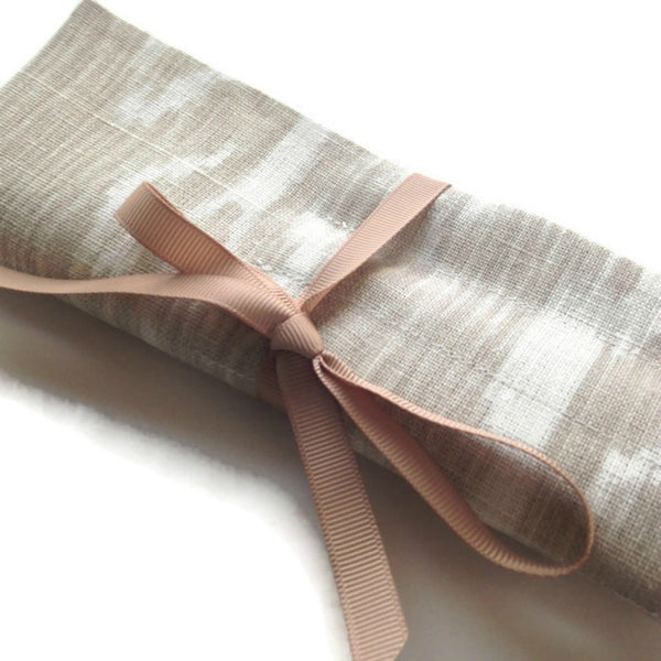 Double Point Needle Roll Up 6 Pockets Linen Brown Moire