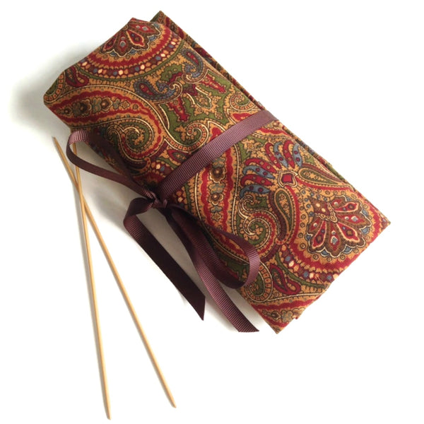 Double Point Needle Roll Up 6 Pockets Brown Paisley