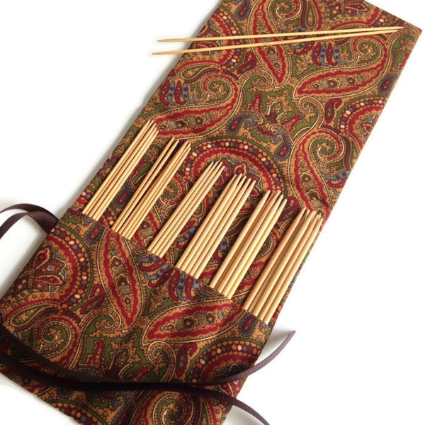 Double Point Needle Roll Up 6 Pockets Brown Paisley