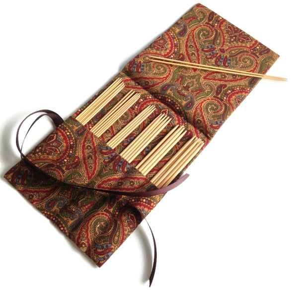 Double Point Needle Roll Up 6 Pockets Brown Paisley
