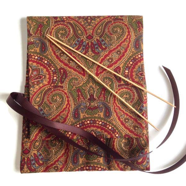 Double Point Needle Roll Up 6 Pockets Brown Paisley