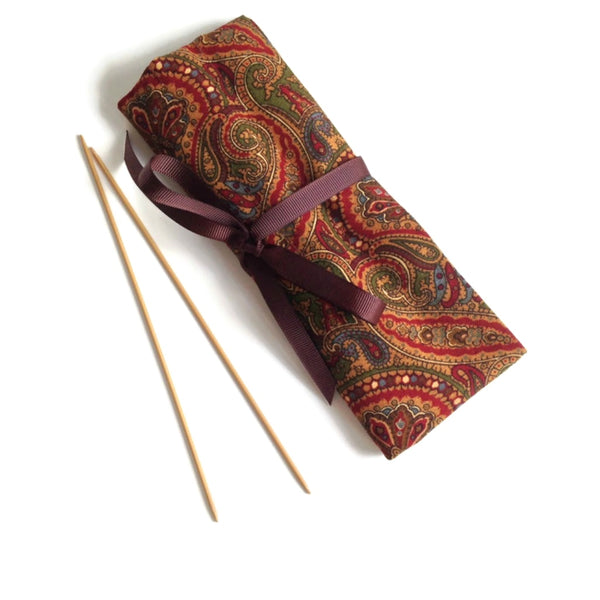 Double Point Needle Roll Up 6 Pockets Brown Paisley