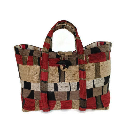 The Large Knitting Bag Red Black Geometrics