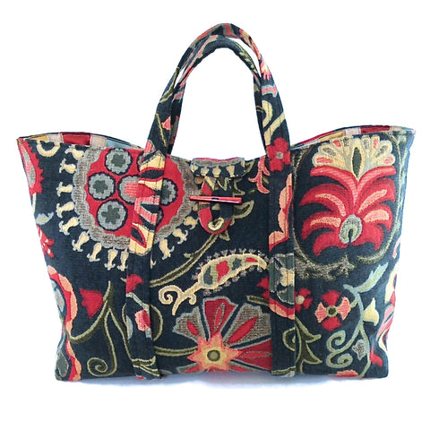 The Large Knitting Bag Teal Floral Tapestry