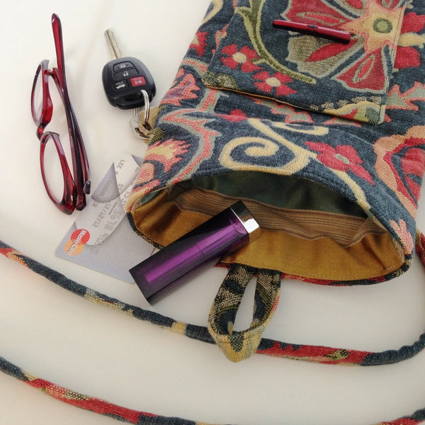 Tag Along Bag Teal Floral Tapestry