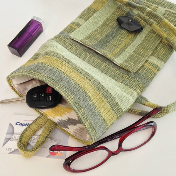 Tag Along Bag Green Woven Stripe - Buttermilk Cottage